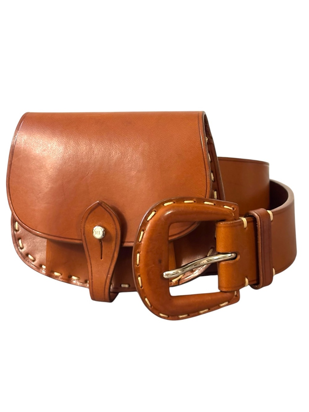 Ralph Lauren Rare Saddle Tan Italian Leather Belt & Removable Pouch M